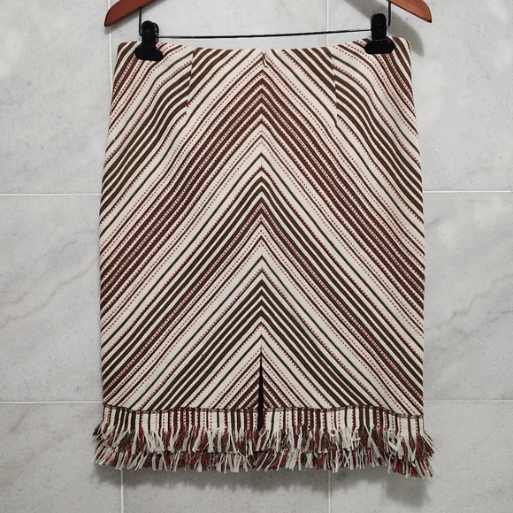 Worth Chevron Fringe Pencil Skirt Cream Brown Muiltcolor sz 8 - Picture 6 of 7